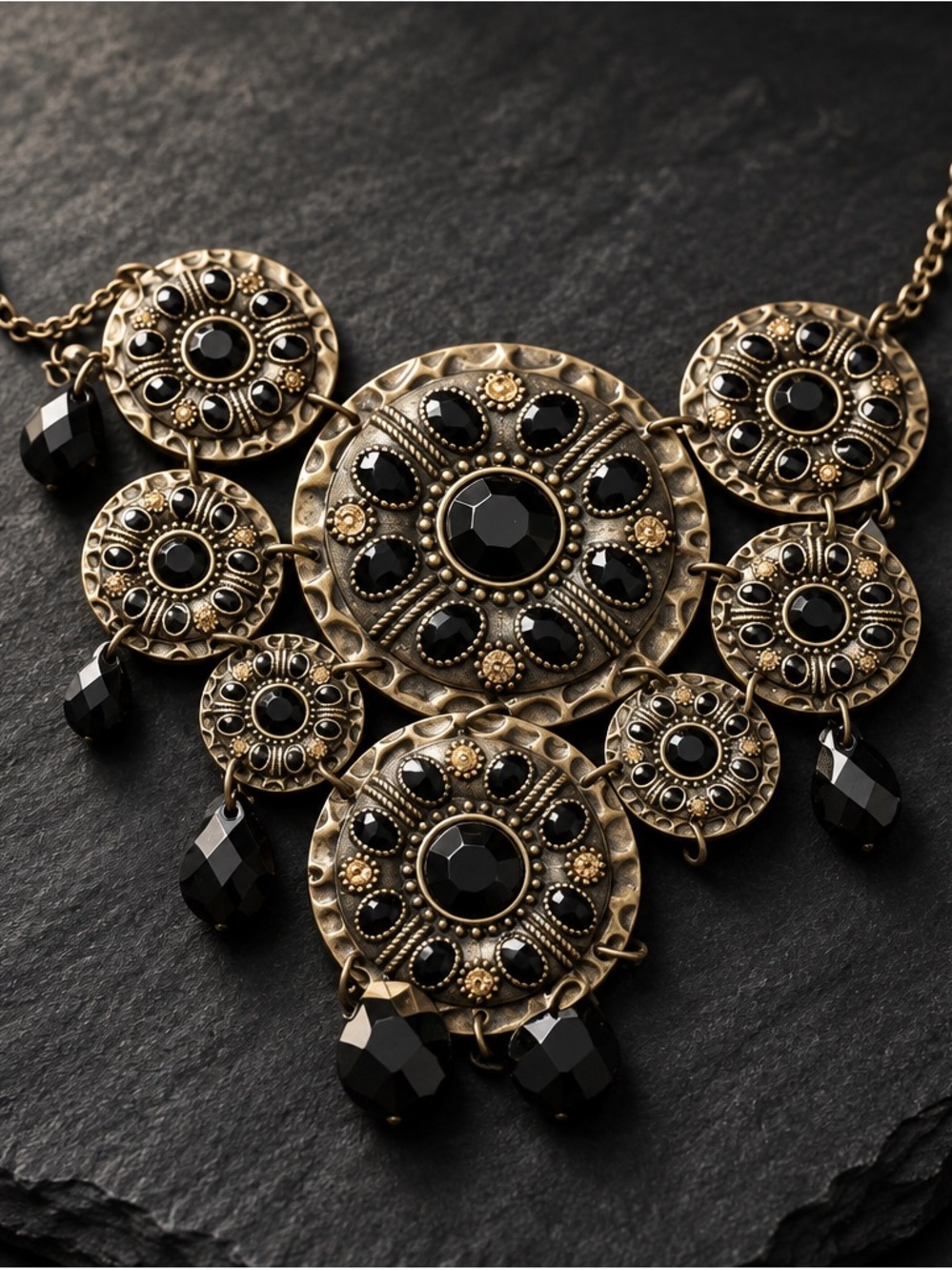 Avon Gold-Tone Necklace with Black Stones